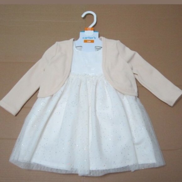 Velour Bodice Dress Tulle Glitter Skirt by Carter's & Shrug size 12 months NEW - Picture 1 of 6